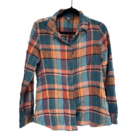L.L. Bean Signature Plaid Flannel Shirt Womens 10 Multi-Color Excellent Cotton - Picture 2 of 10